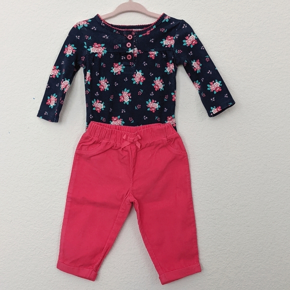 Floral Long Sleeve Top and Pink Pants Set - Picture 1 of 7